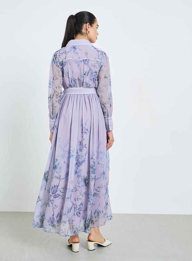Styli Women Lilac Floral Print Long Sleeves Maxi Dress - Image 5